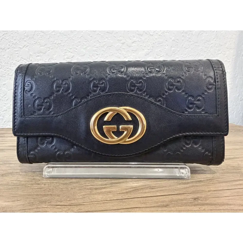 Gucci Guccissima Leather Wallet Black Gold GG Logo + COA & Box - Picture 5 of 9